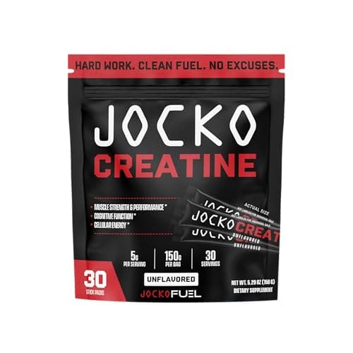 Jocko Fuel Creatine Monohydrate Stick Packs - Pure Micronized Travel Size Powders for Men & Women, Supports Muscle Growth, Strength, Recovery & Cognition, Unflavored, 150 Grams, 30 Servings