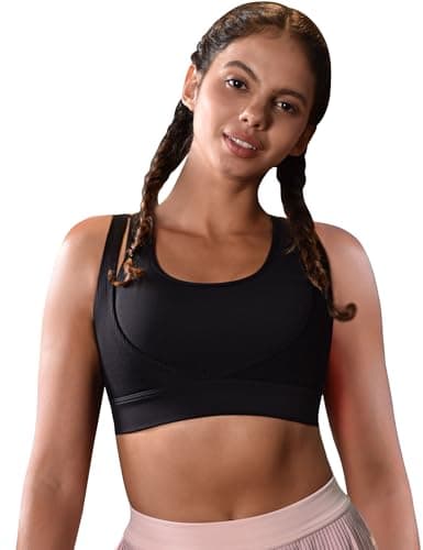 Cordaw Racerback Sports Bras for Women High Support, Molded Cup High Impact Hook Back Yoga Running Bra Black M
