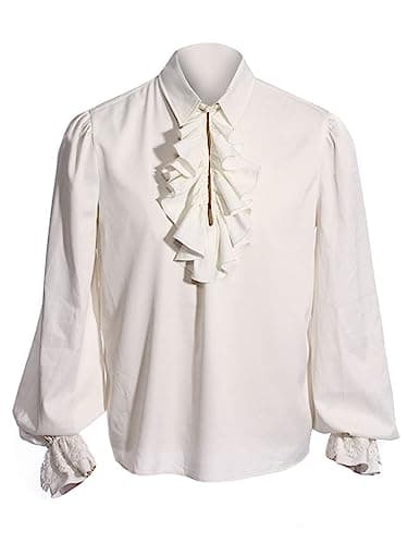 Bbalizko Mens Pirate Shirt Ruffle Victorian Renaissance Steampunk Vampire Poet Shirts Gothic Medieval Costume White