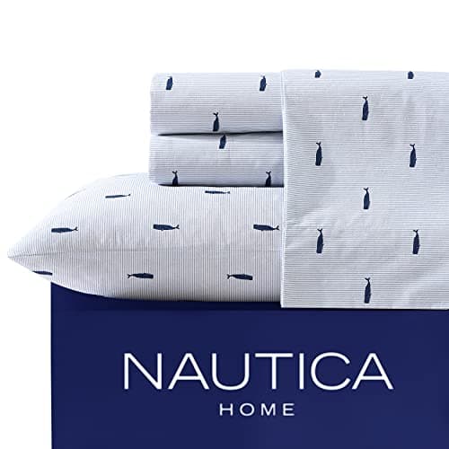 Nautica Whale Stripe Sheet Set, Full, Blue