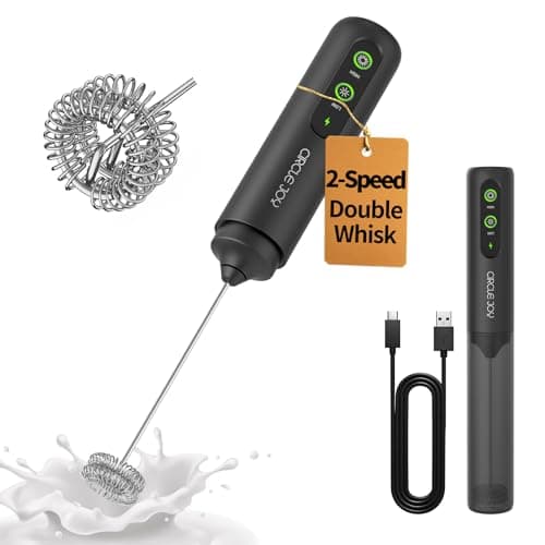 CIRCLE JOY 2-Speed Rechargeable Milk Frother Handheld, Dual Coil Whisk Head Electric Coffee Frother, Portable Hand Frother Wand Drink Mixer for Matcha Lattes Cappuccino, Kitchen Gifts