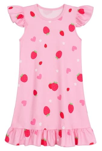 WonderBabe Girls Nightgowns Toddler Nightgown Strawberry Sleepwear Night Gowns Sleep Dress for Kids Girls size 6-7