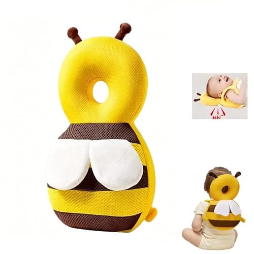Baby Head Protector Backpack, Soft Breathable Safety Cushion for Walking and Crawling, Unisex Toddler, Yellow Bee