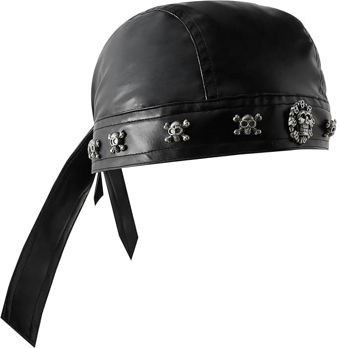 NNwicnl Leather Multi-Skull Cap - Black Lace-up Rider Skull Cap, Motorcycle Cap, Suitable for Everyday Wear and Street Style