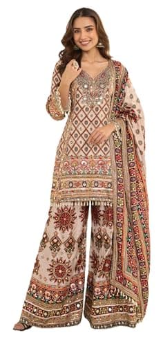 STELLACOUTURE Ready to wear salwar kameez for women, Indian Pakistani traditional ethnic suit, Eid, Wedding, Party 3066-O (Cream, 44)