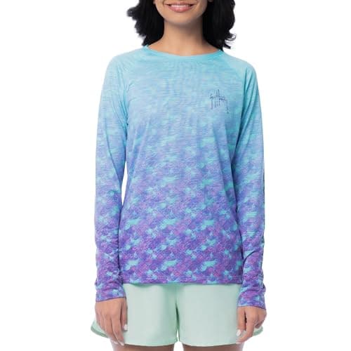 Guy Harvey Women's Long Sleeve Slub Raglan Tee, Estate Blue/Blue Scales,Small