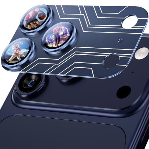 Uyiton Compatible with iPhone 17 Pro Max Camera Lens Protector - [Line Design][Not Easy to Break][Case-Friendly] Metal Tempered Glass Rear Camera Screen Cover - Deep Blue