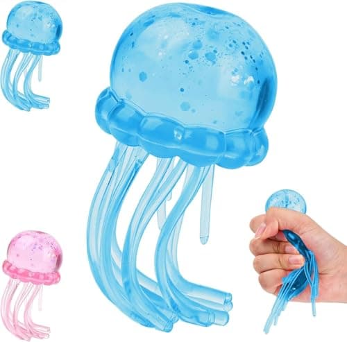 Adult Jellyfish Stress Ball, Malt Sugar Filled Squishy Toy, Ultra Moldable Slow Rise Sensory Squeeze Toy for Anxiety Relief (Blue)
