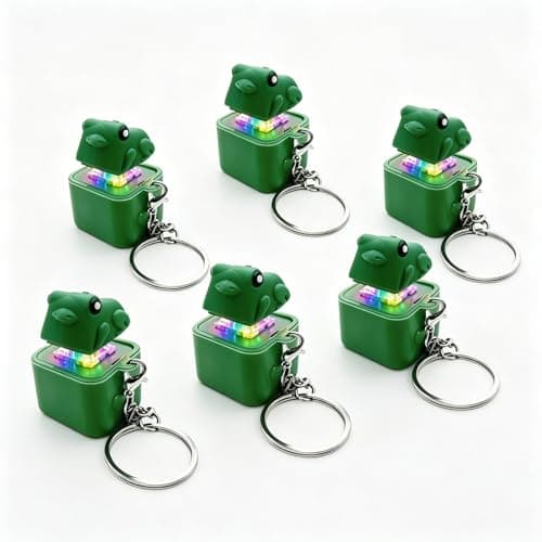 6 Pack Frog Croaking Fidget Toy Keychain, Rechargeable Keyboard Clicker with LED Lights, Portable Noise Keychain Toy, for Stress Relief & Anxiety