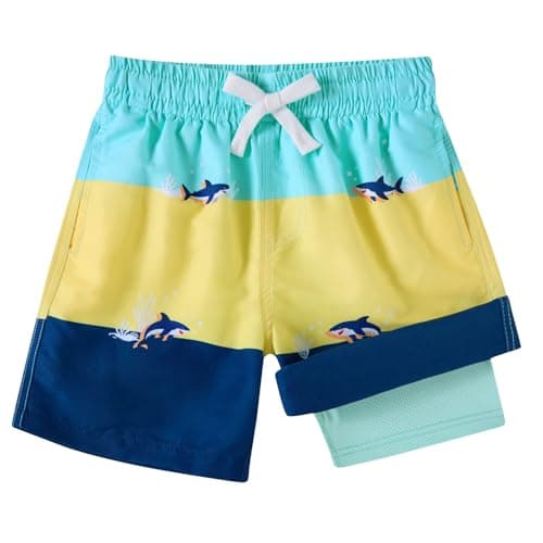 Belovecol Ocean Shark Boys Bathing Suit Quick Dry Swimsuit for Pool Party Size 10-12 3D Print Swimming Trunks with Stretch Liner
