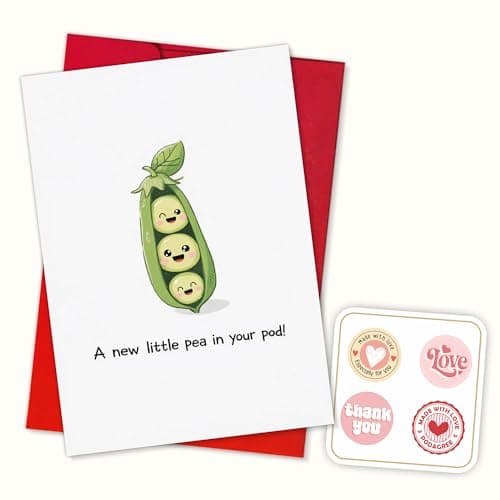 Podagree Cute Pea New Baby Announcement Card for Parents To Be - Funny Hap-pea Vegetable Pun Baby Shower Card