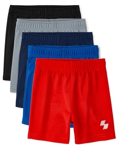 The Children's Place,Baby-Boys,and Toddler Boys' Athletic Basketball Shorts,Black/Tidal/Red/Blue/Gray 5-Pack,4 Years