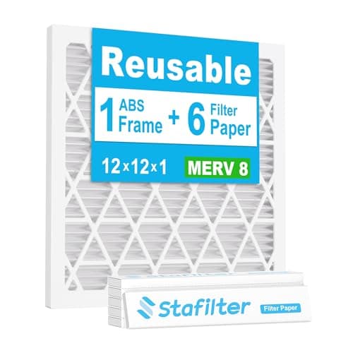 Stafilter Reusable 12x12x1 Air Filter (MERV 8), 1 Foldable Frame + 6 Refills (Not Individual Filters), Greener HVAC AC Furnace Air Filters MPR 700&FPR 5(Actual Size:11.75"x11.75"x0.75")