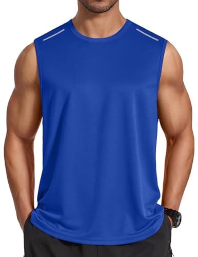 COOFANDY Mens Sleeveless Workout Tops Mesh Active Athletic Tank Top Breathable Muscle Gym Shirt Running Tanks Blue XL