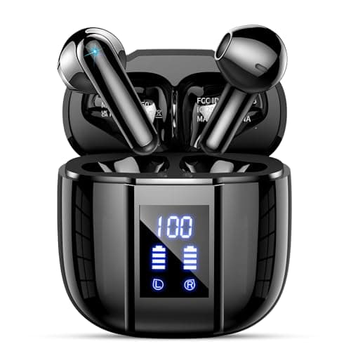 Qecnato Wireless Earbuds, Bluetooth 5.4 Headphones, LED Display Earphones with Mic, IP7 Waterproof in Earbud, Comfort Fit, Bluetooth Earbuds for Phone Android iOS, Sport, Walk, Black