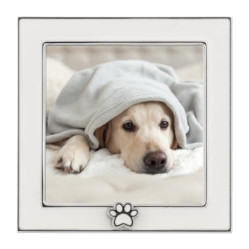4x4 White Enamel on Silver Frame - Paw Print Ornament