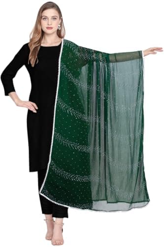 Chandrakala Dupatta for Women, Shawl Scarf Wrap Chunni,Bottle Green (D289BOT)