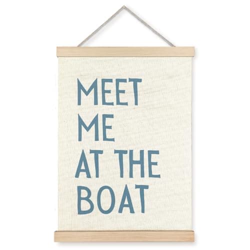 Jvpke Beach Wall Decor, Meet Me at the Boat Summer Coastal Wall Art Poster Framed, Boat Decor, Vintage Beachy Canvas Wall Decor Prints for Home Bedroom Beach House Decorations, 12x16 Inch