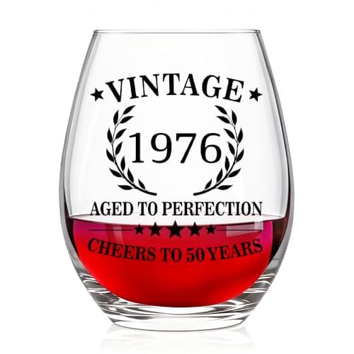 JQYCJTR Vintage 1976 Aged To Perfection Wine Glass, 50th Birthday Gifts for Women Auntie Mom Grandmother Sister Friend, 50 Years Old Birthday Wine Glass for Women, 1976 Vintage Limited Edition