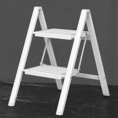DIAMONDFORGE 2 Step Ladder, Folding Step Stool & Collapsible Stool for Kitchen, 330lbs Capacity with Wide Anti-Slip Pedal & Feet, Sturdy Steel Step Ladder for Home and Office, White