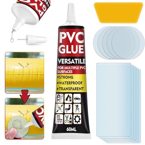 AstraVox Waterproof Air Mattress Patch Repair Kit, 60ml PVC Glue with Elastic Transparent Vinyl Patches for Inflatable Hot Tub, Tent, Boat, Bed, Pool, Super Bonding & Durable