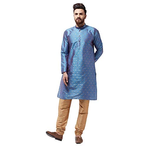 Sojanya (Since 1958 Men'S Silk Blend Light Blue Printed Only Long Kurta, Size 36