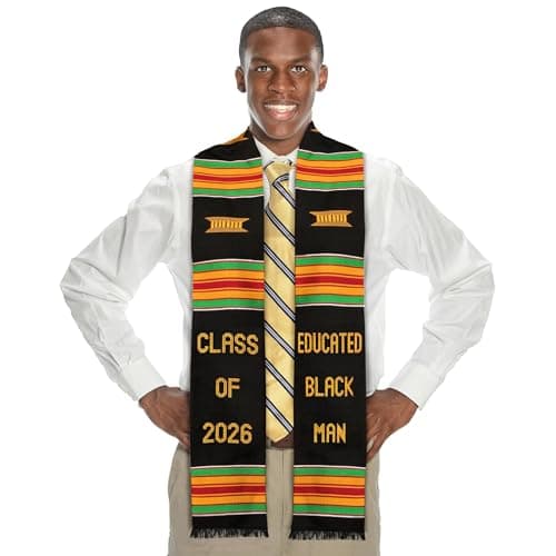 Kwabla's Kente Graduation Stole Educated Black Man Class of 2026 | Celebrate Culture with the African Graduation Stole | Made with Authentic African Art