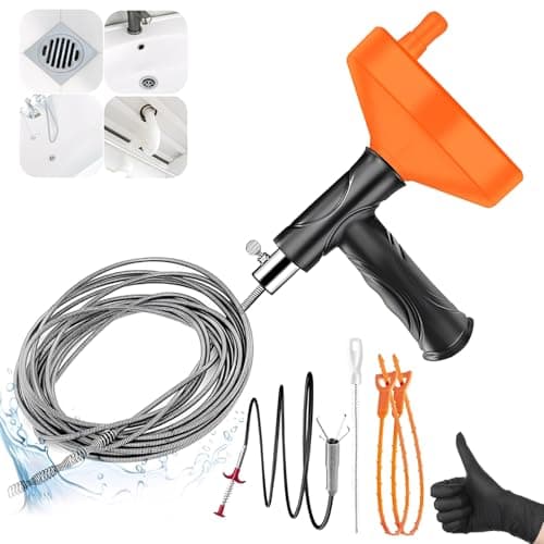33 FT Drain Snake Auger, Plumbing Snake Drain Hair Clog Removal Tool, Sink Unclogger Drain, Heavy Duty Drum Auger, Cleaner Tool for Bathroom Kitchen Tub Shower Drain Clog Remover with Gloves