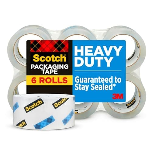 Scotch Heavy Duty Packaging Tape, 1.88" x 54.6 yd, Designed for Packing, Shipping and Mailing, Strong Seal on All Box Types, 3" Core, Clear, 6 Rolls (3850-6)