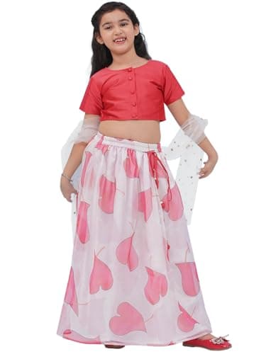 AJ DEZINES Girls Indian Ethnic Wear Lehenga Choli For Kids|Girls Pattu Pavadai|Indian Dress for Kids|Choli Janoi Outfit-RED34