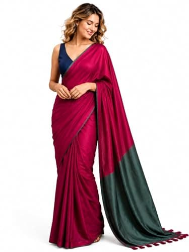 Grahasht Pure Cotton Saree for Women with Blouse Piece, Soft Traditional Indian Sari for Party Wear, Wedding, Festival (Pink and Gray)