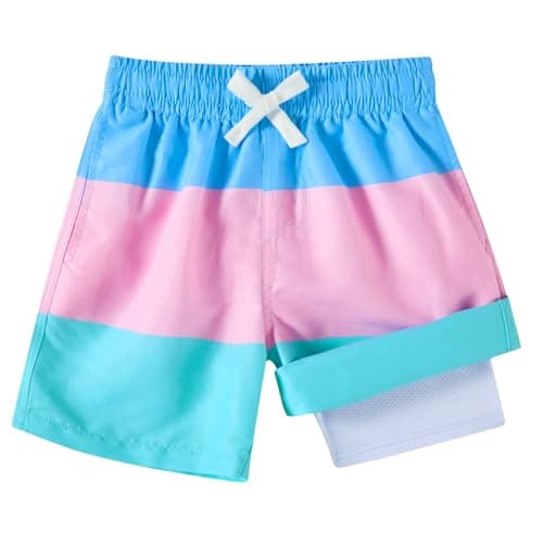 Belovecol Transgender Pride Flag Boys Swimsuit Size 14-16 Youth Swim Trunks with Stretch Lining Colorful 2-in-1 Board Shorts