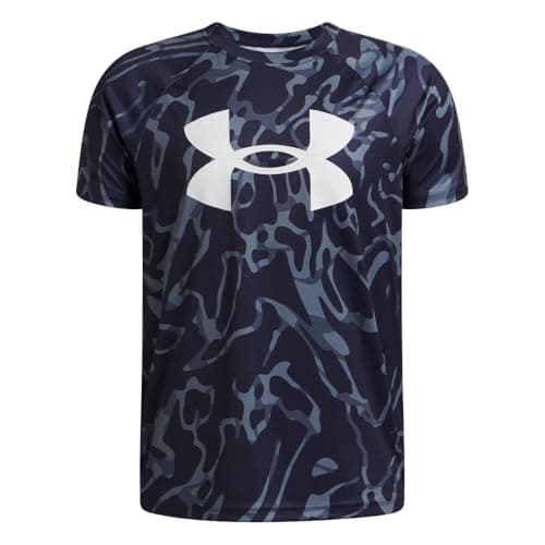 Under Armour Boys' Tech Big Logo Printed Short-Sleeve T-Shirt, (412) Midnight Navy / / White, Large