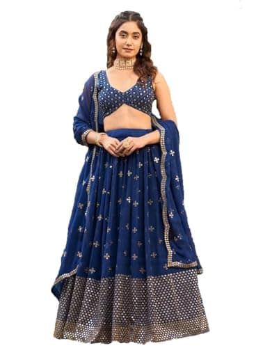 STELLACOUTURE indian ready to wear lehenga choli for women flared party night with stitched blouse 8332-U (Blue, 38)