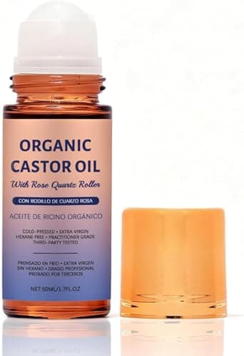 Olavita Serum Organic Castor Oil Roll On with Rose Quartz Roller, 100% Castor Oil Organic Cold Pressed, for Face and Body, Hair, Eyebrows, Moisturize Skin(1 PCS)