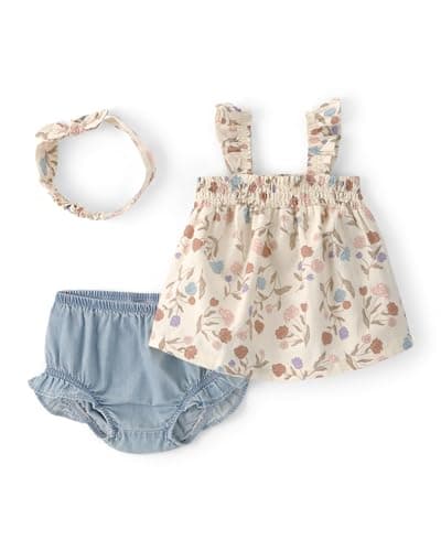 Carter's Girl 3-Piece Diaper Cover Set, Ivory/Blue, 3M