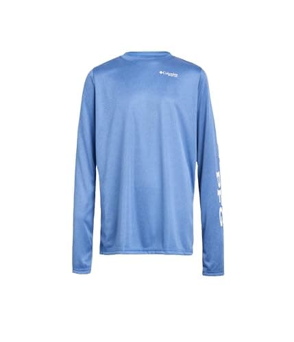 Columbia Youth Boys PFG Terminal Tackle Long Sleeve Sun Protection Shirt, Vivid Blue Heather/White Logo, Medium