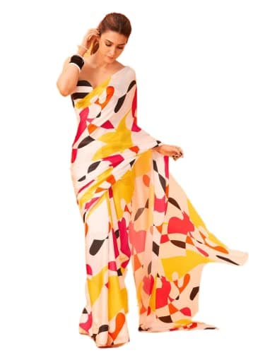 Sidhidata Women's Digital Printed Georgette Saree With Unstitched Blouse Piece (Kriti Sanon White_White_Free Size)