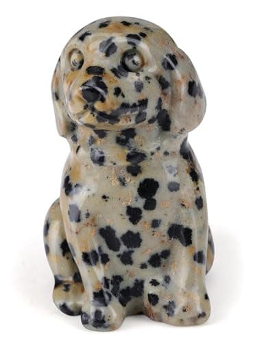 PESOENTH Dalmation Spot Jasper Crystal Dog Statue Figurines Dog Lovers Gifts for Women Christmas,1.5" Mini Crystal Healing Stone Animal Ornament Gemstone Xmas Room Home Decor