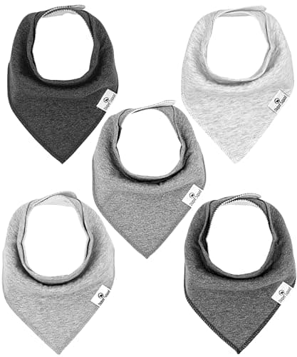 Diaper Squad 5-Pack Organic Baby Bandana Drool Bibs | Super Absorbent & Adjustable | Triangle Bandana Bibs Style | 100% Soft Cotton | Solid Heather Grey Colors