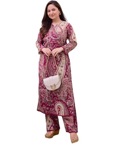 ANUYA Women Cotton Kurta Pant Set | Straight Tunic with Floral Applique | 2-Piece Kurta Set For Women (US, Alpha, Large, Regular, Regular, Multicolor)