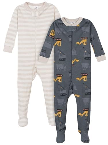 Gerber Baby Boys 2-Pack Footed Pajamas, Dump Truck Grey, 4T