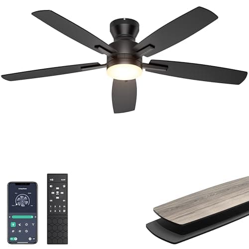 Ohniyou 52" Low Profile Ceiling Fan w/ LED Light & App/Remote Control (Black) $43.80 + Free S&H
