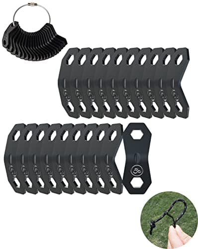 Rope Tensioner Aluminum Alloy Camping Tent Guyline Cord Adjuster Camping of Gear for Camping, Hiking, Backpacking Ultralight Tent Stakes Guy Lines Tensioner Tent Cord (Black 20 Pack)