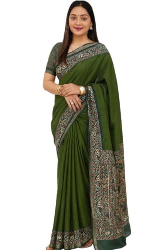 Traditional Cotton Silk Saree for Women with Intricate Embroidered Border & Pallu – Festive & Wedding Wear (Green)