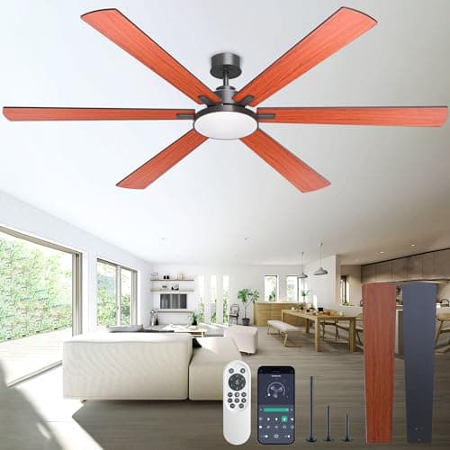 80 Inch Ceiling Fans with Ligh...io Industrial Shop, Wood Grain