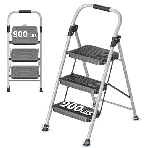 DIAMONDFORGE 3 Step Ladder, Fo...for Home and Office, GrayBlack