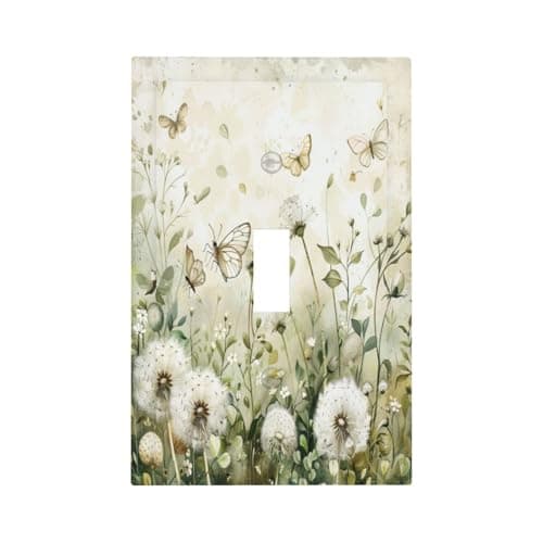 Spshian Light Switch Cover Plate Watercolor Butterflies Dandelions Wildflowers 1 Gang Single Toggle Decorative Switch Plates Wall Plates Electrical Faceplate for Bathroom Bedroom Decor