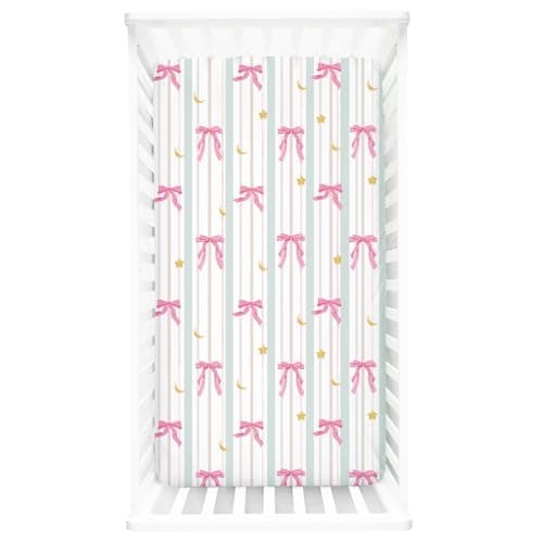 Crib Sheet for Baby Girls Boys, Fitted Crib Sheet Neutral for Standard Crib and Toddler Mattress, Soft and Comfortable Microfiber Baby Mattress Sheet 52" X 28" Line Bow