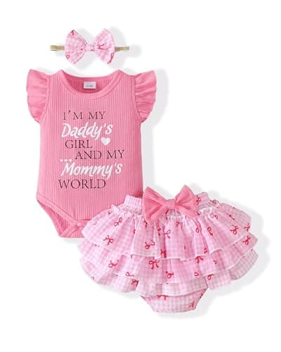 Mioglrie Baby Girl Clothes 0-3 Months Infant Newborn Baby Girls Outfits Summer Pink Floral Short Sets Ruffle Sleeveless Clothes Newborn Girl Outfits